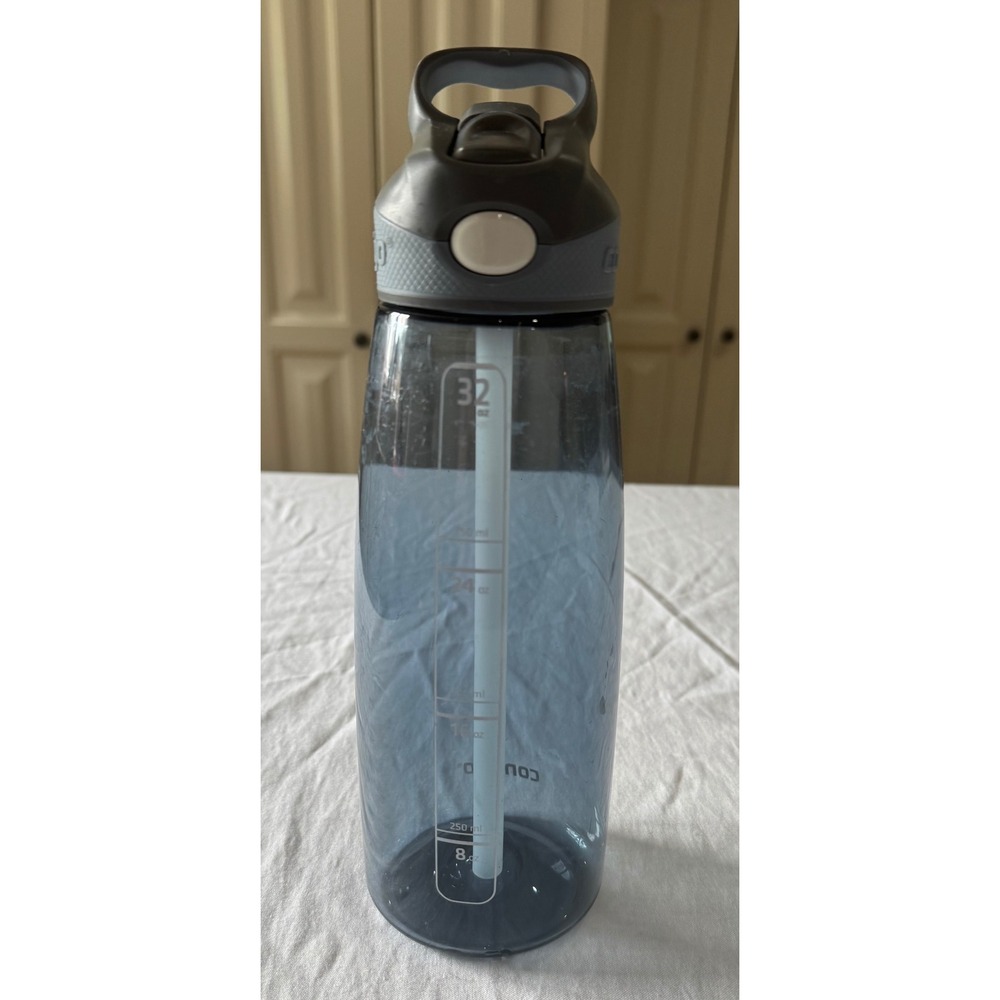 Contigo Water Bottle 32 oz Gray Lid Blue Body Straw BPA Free Sport